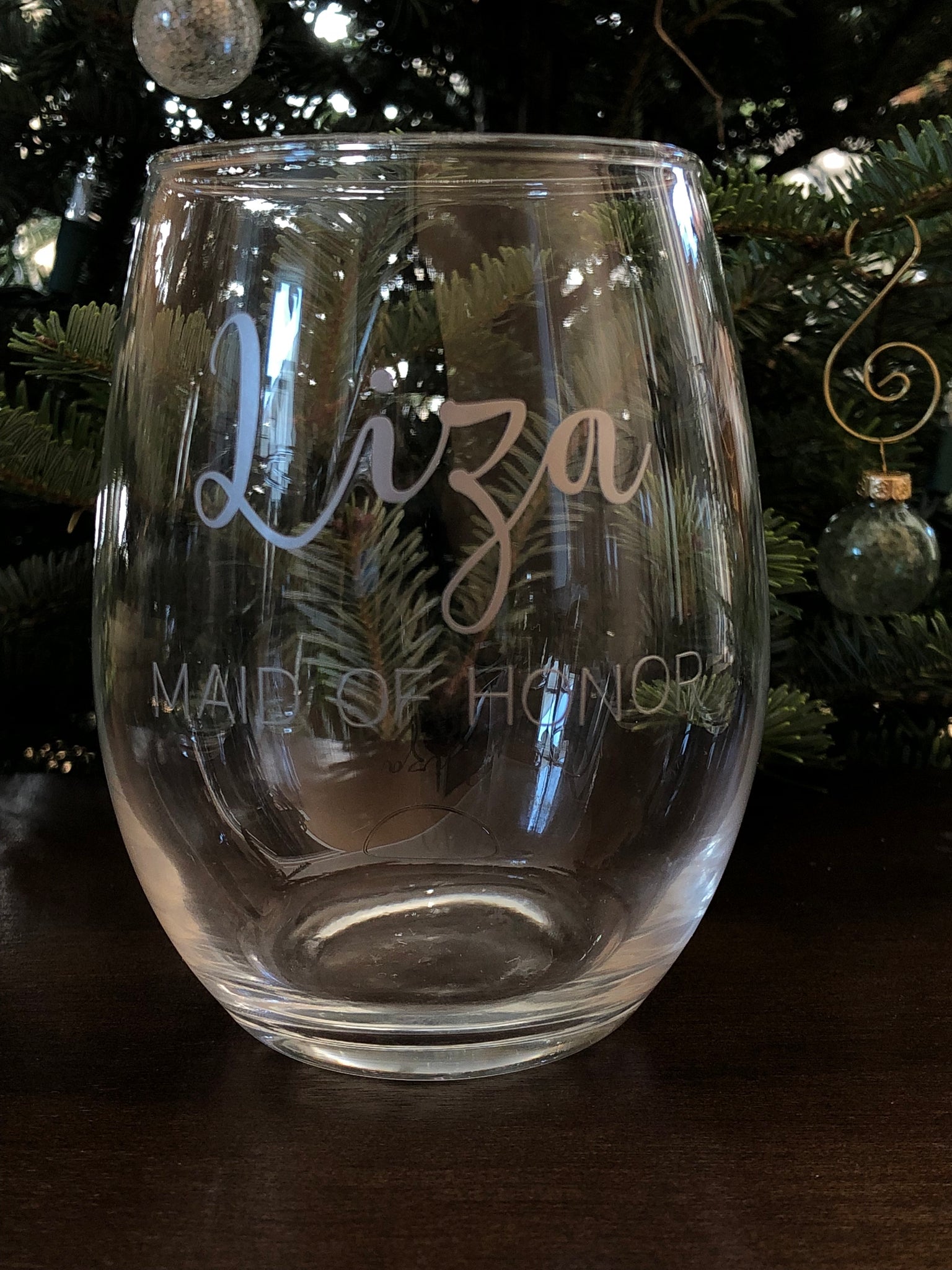 Clear Stemless Wine Glasses with Bridal Party Stickers - 26 Pc.